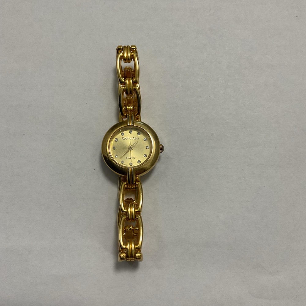 Cote d’ Azur Quartz Gold Tone Ladies Round Face Rhinestone Watch